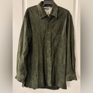 #1676 - McKenzie Tribe Genuine Suede Leather Partially Lined Shacket Olive Green